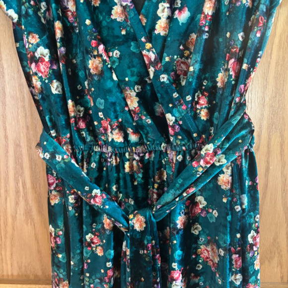 ModCloth Timeless Embrace Teal Floral Velvet Faux Wrap Dress Large - Picture 6 of 7